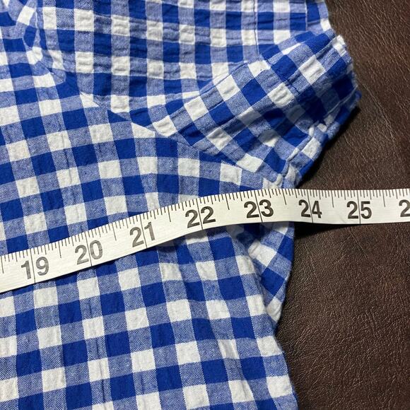 Pleione Blue White Gingham Tie Front Blouse XL Made in USA Cotton Spandex - Picture 12 of 13